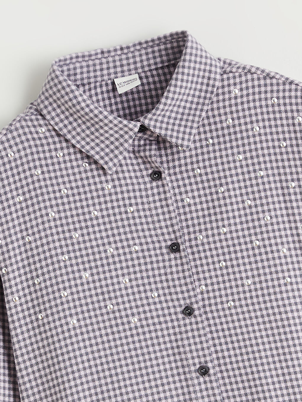 Lila Ekose Taşlı Kız Çocuk Gömlek-1