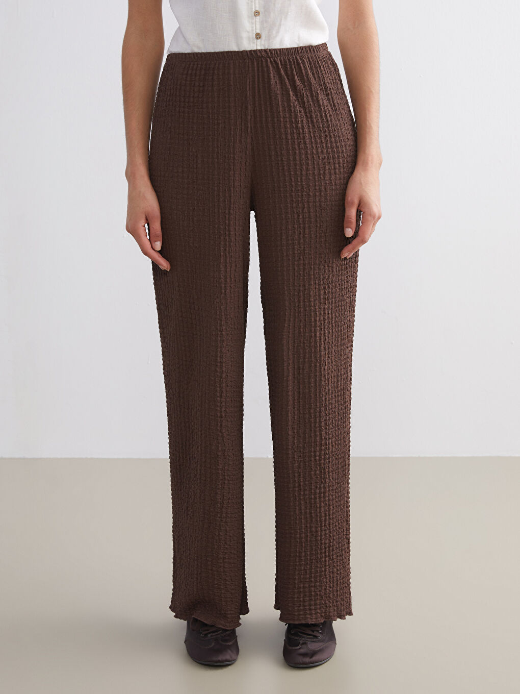 Elasticated Waist Textured Women's Trousers-1