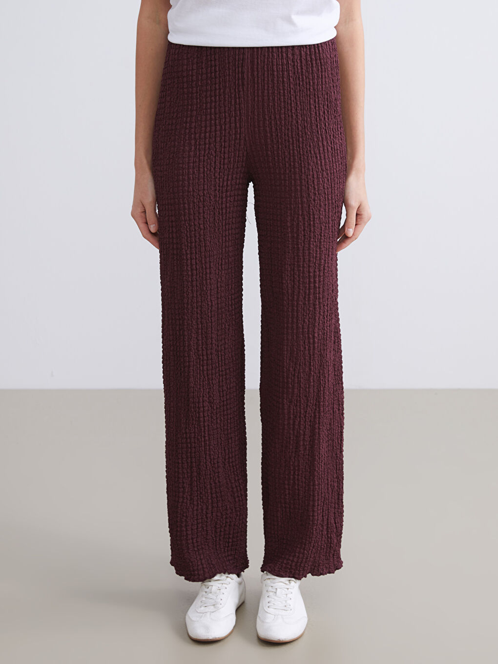 Elasticated Waist Textured Women's Trousers-1