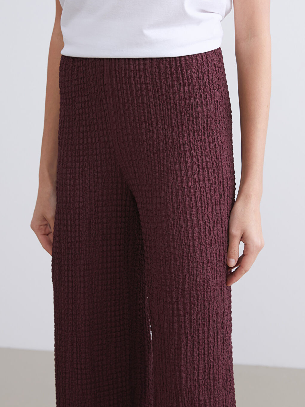 Elasticated Waist Textured Women's Trousers-2