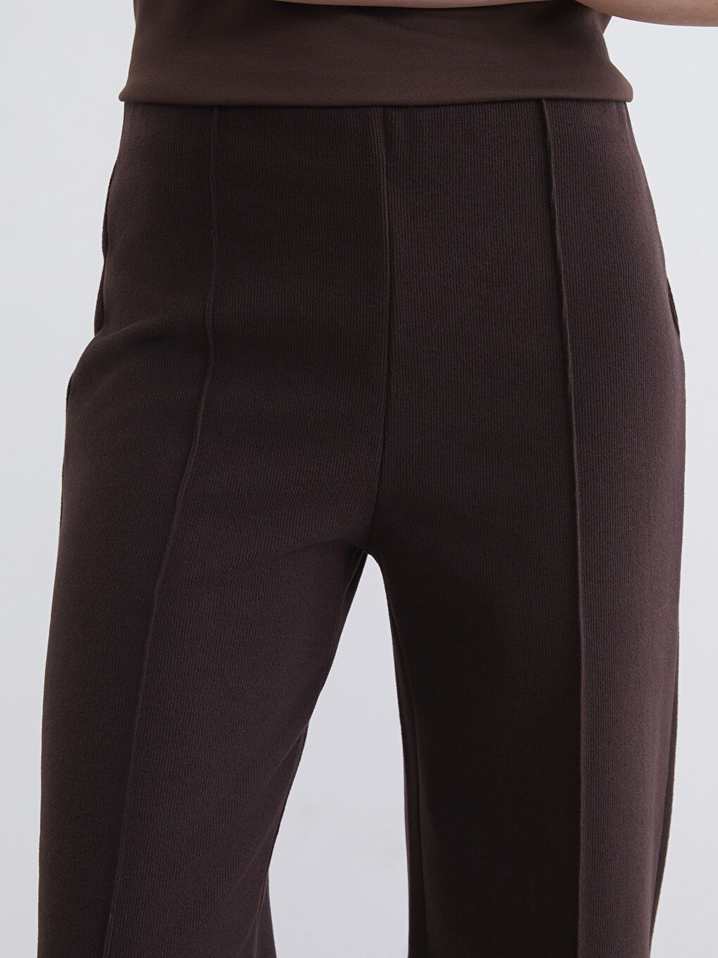 Kahverengi Beli Lastikli Kadın Eşofman Altı-2