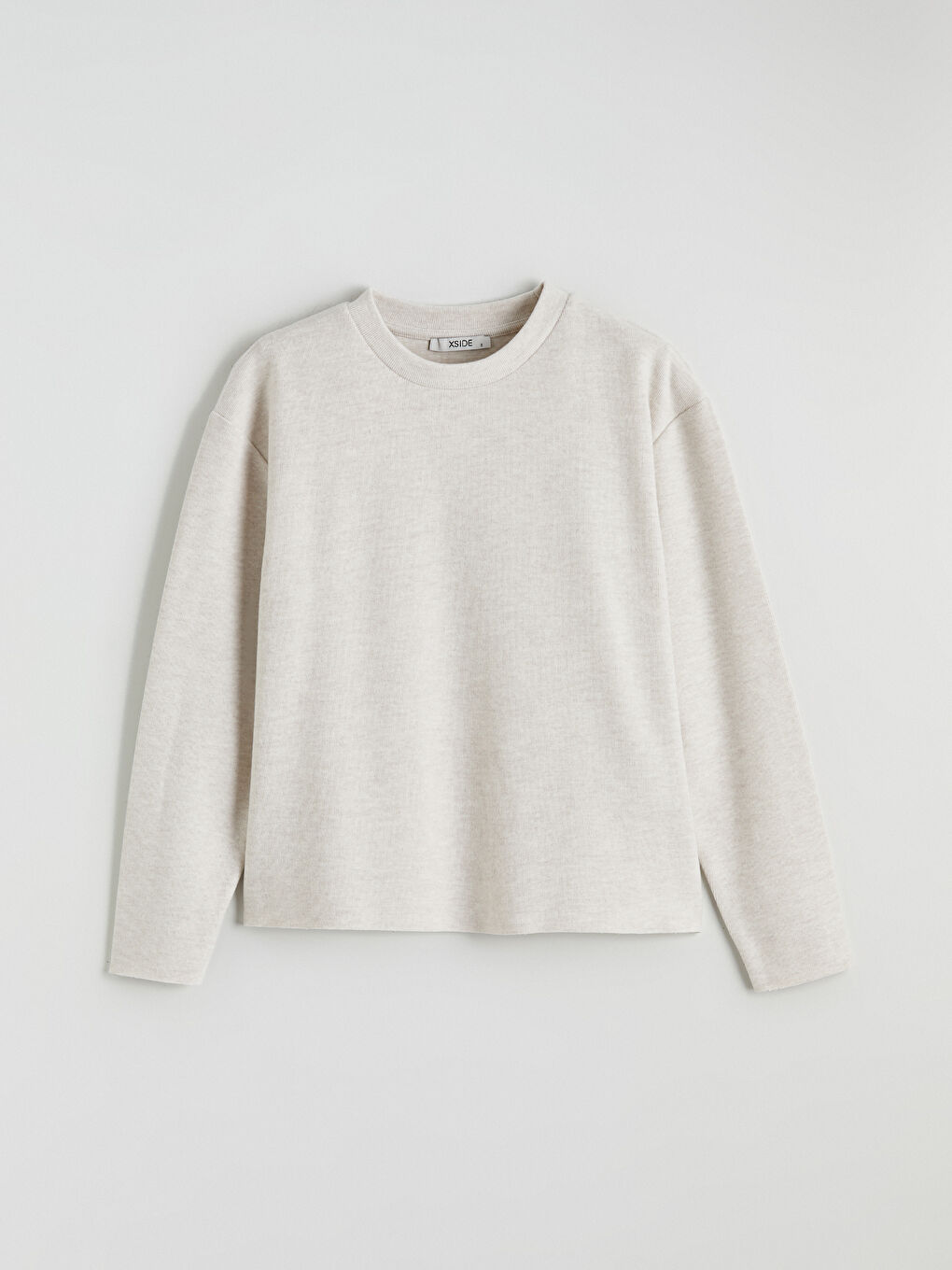 Bej Bisiklet Yaka Uzun Kollu Kadın Tişört-4