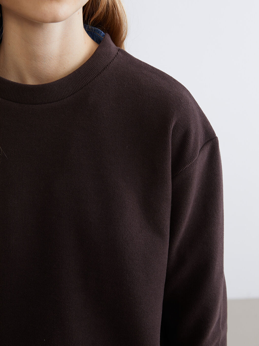 Kahverengi Bisiklet Yaka Uzun Kollu Kadın Tişört-2