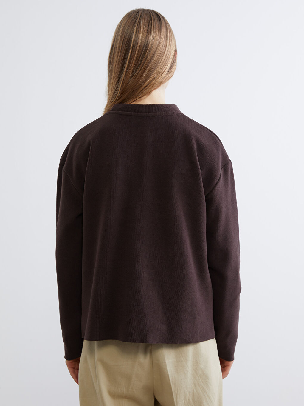 Kahverengi Bisiklet Yaka Uzun Kollu Kadın Tişört-3