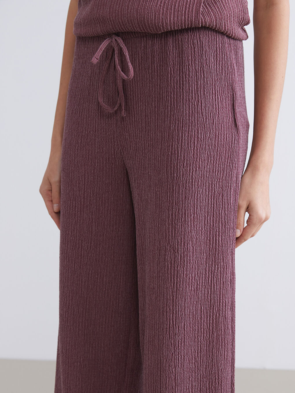 Elasticated Waist Textured Wide Leg Women's Trousers-2