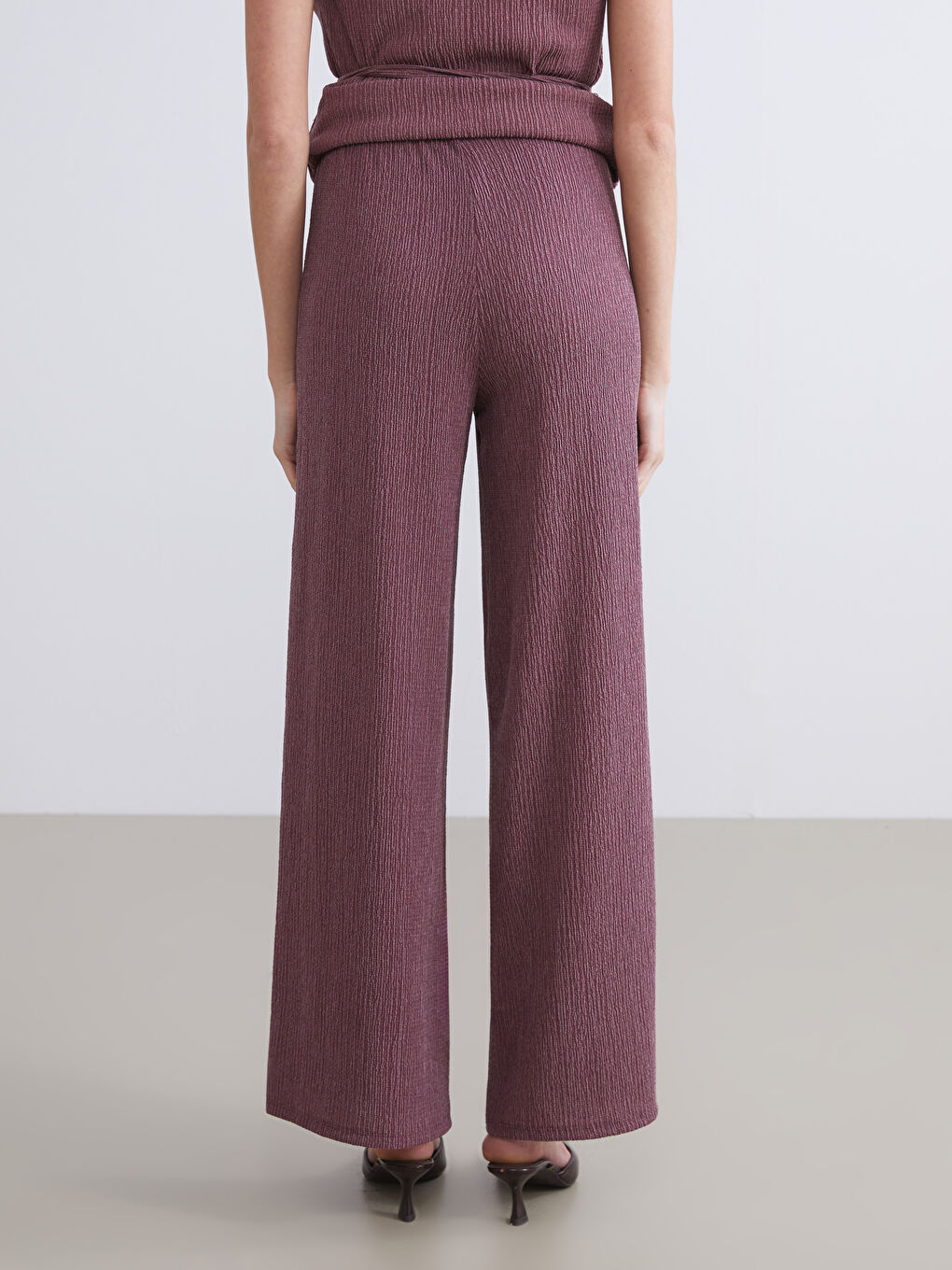 Elasticated Waist Textured Wide Leg Women's Trousers-3
