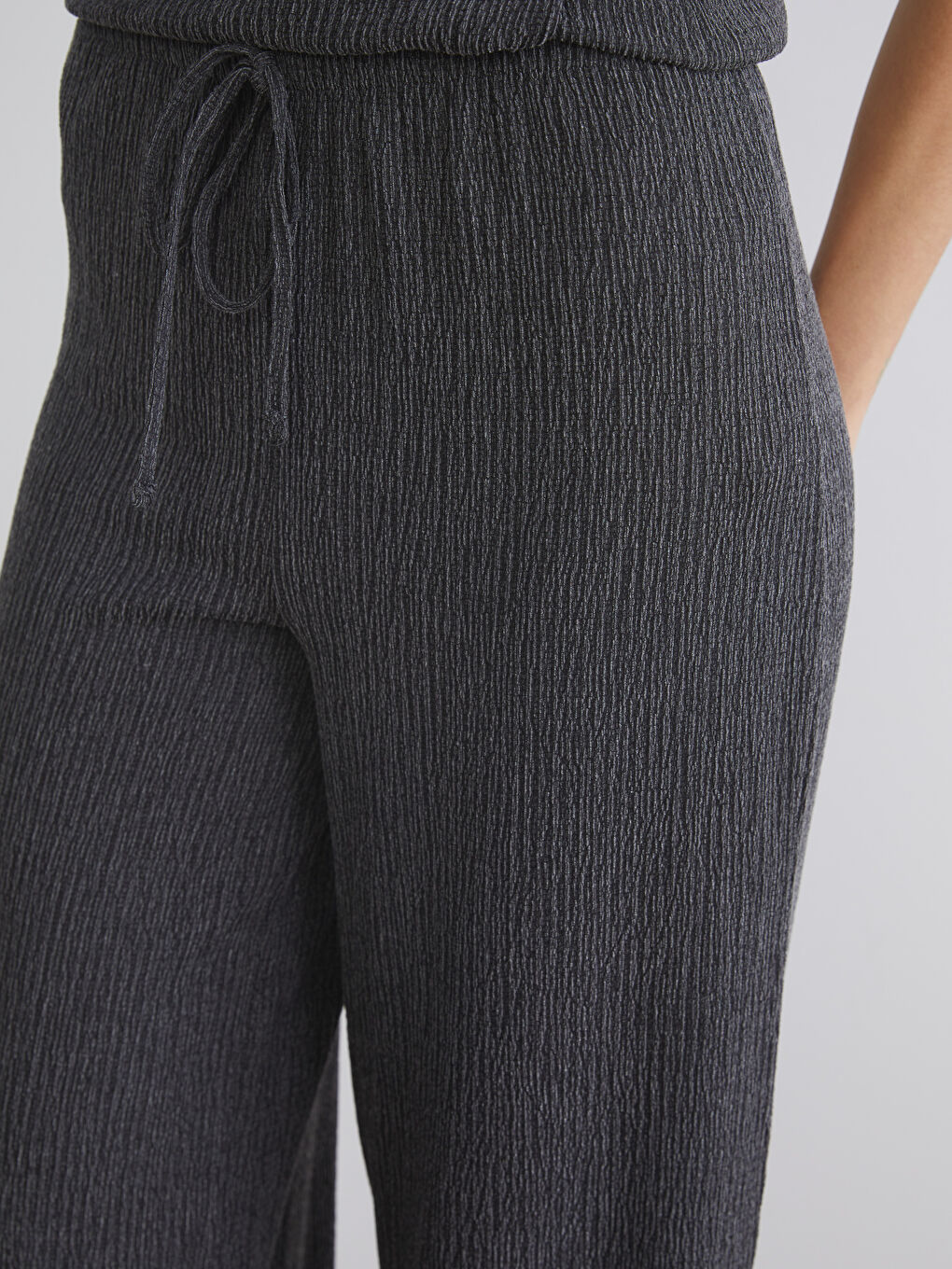 Elasticated Waist Textured Wide Leg Women's Trousers-4