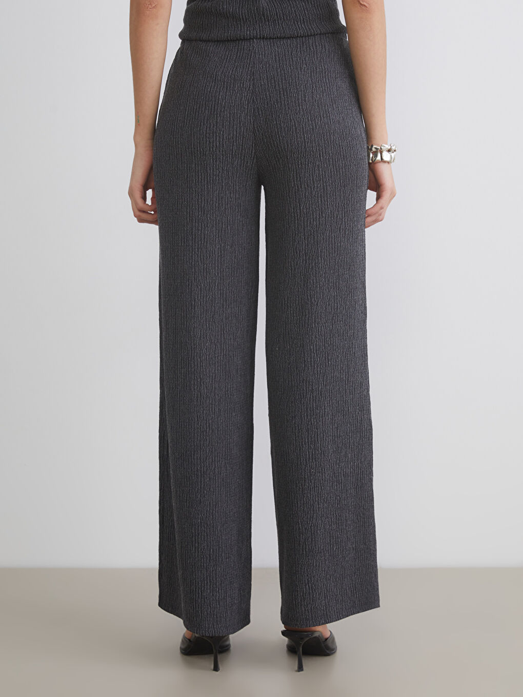 Elasticated Waist Textured Wide Leg Women's Trousers-6