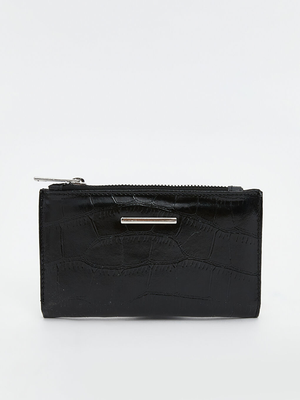 Siyah Deri Görünümlü Kroko Desenli Kadın Cüzdan