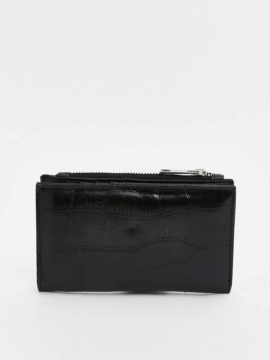 Siyah Deri Görünümlü Kroko Desenli Kadın Cüzdan-1