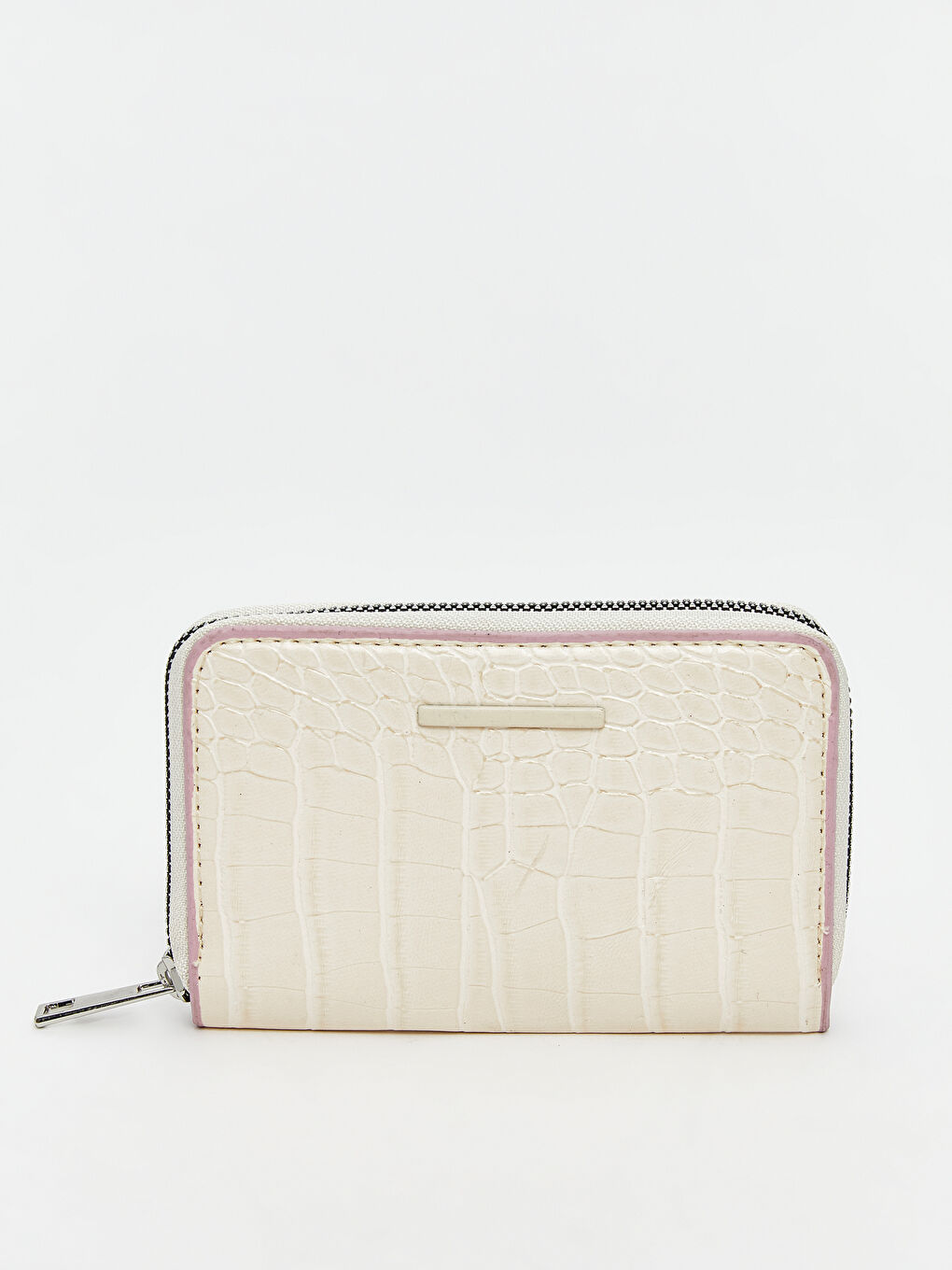 Ekru Deri Görünümlü Kroko Desenli Kadın Cüzdan