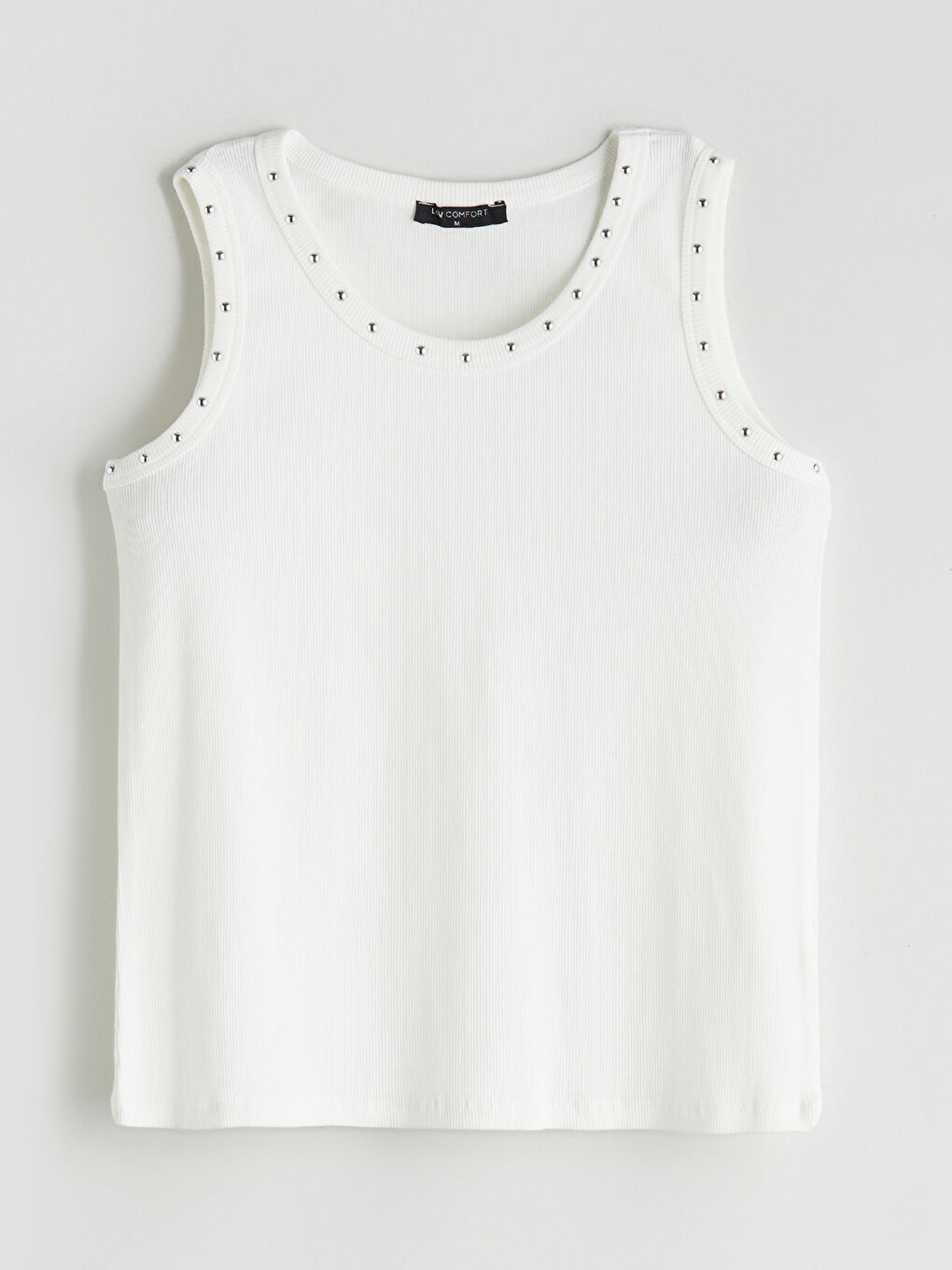 Ekru Bisiklet Yaka Taşlı Kadın Atlet-4