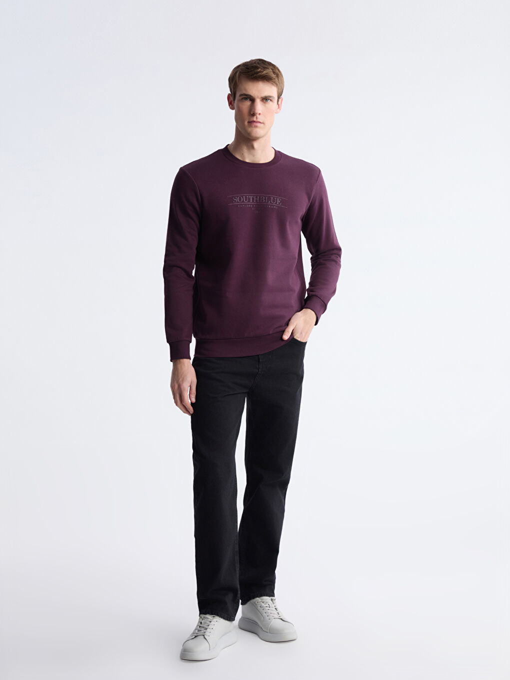 Свитшот Мужской Толстый С Принтом С Круглым Вырезом-1