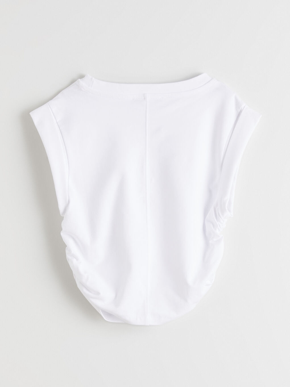 Beyaz Bisiklet Yaka Büzgülü Kadın Tişört-5