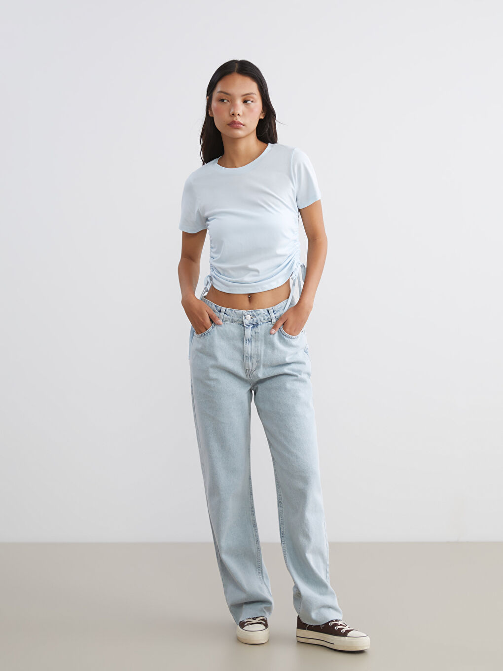 Mavi Bisiklet Yaka Büzgülü Kadın Tişört-1