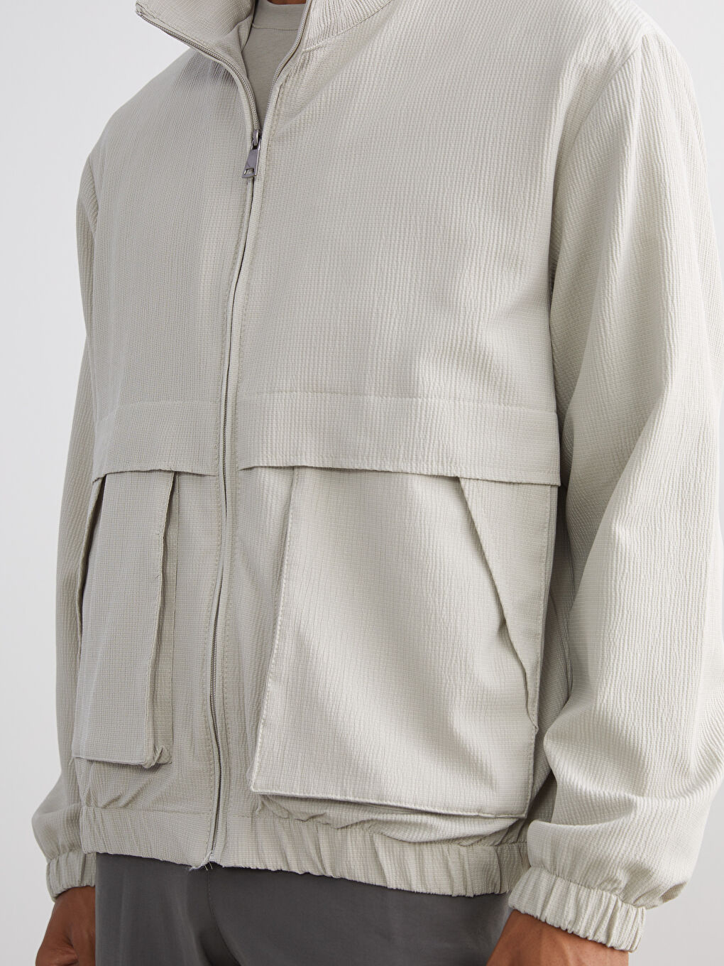 Bej Rahat Kalıp Dik Yaka Erkek Mont-2