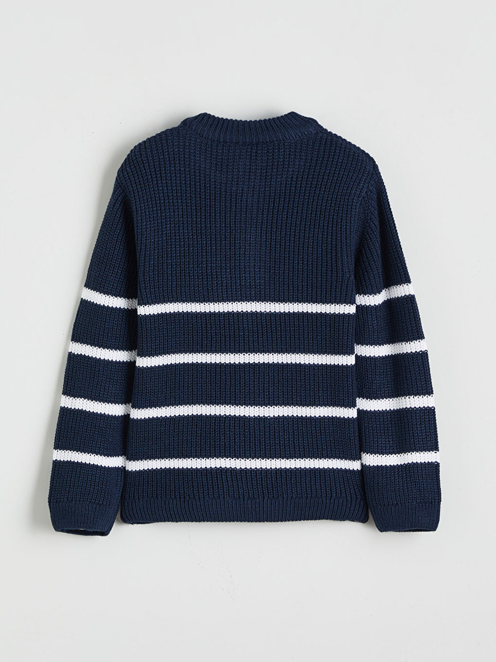 Lacivert Bisiklet Yaka Çizgili Erkek Çocuk Kazak-1