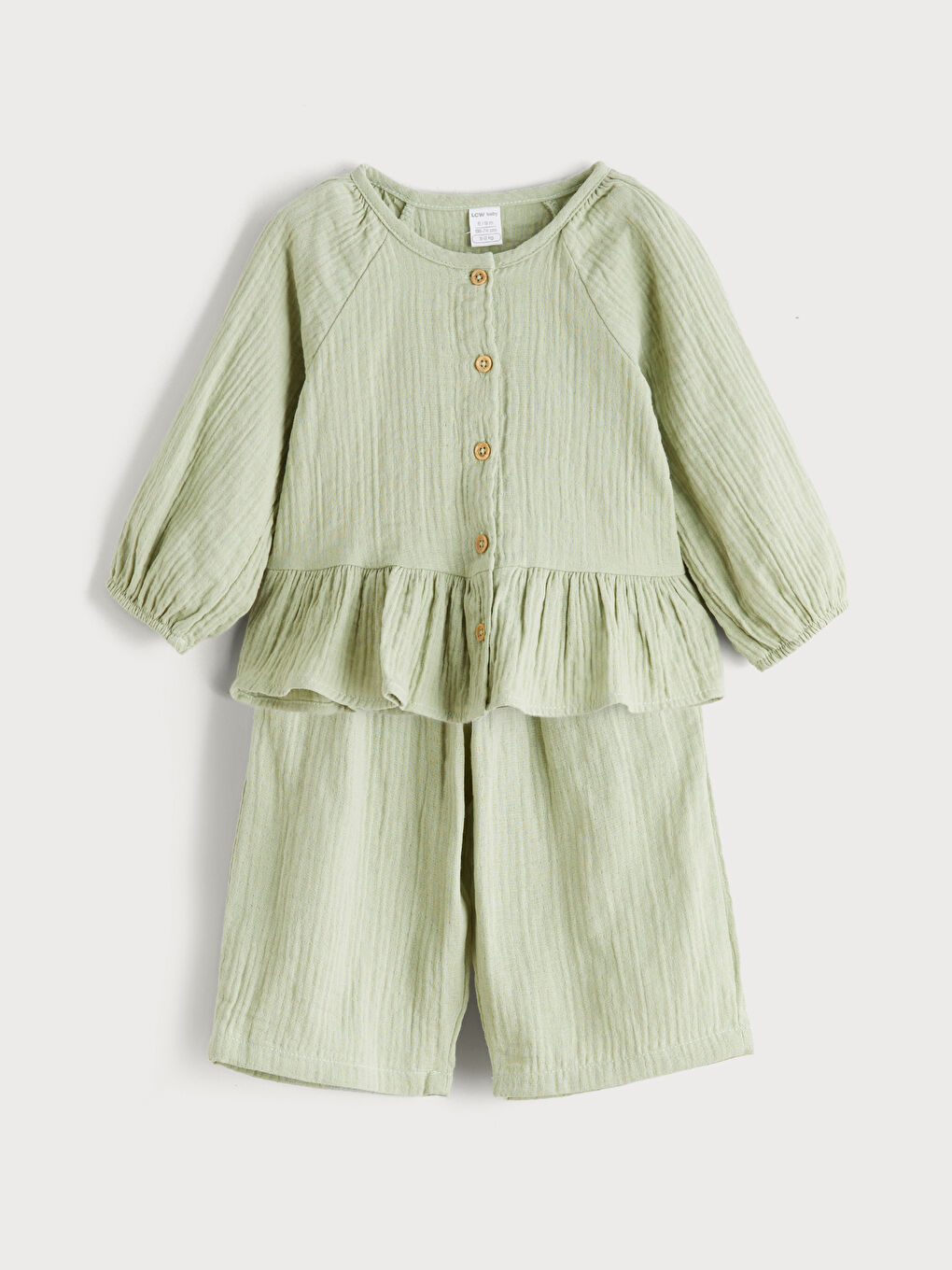 Yeşil Bisiklet Yaka Kız Bebek Müslin Gömlek ve Pantolon