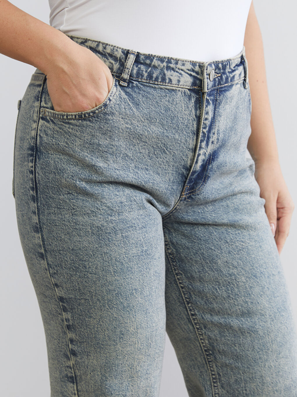 İndigo Büyük Beden Straight Fit Kadın Jean Pantolon-2