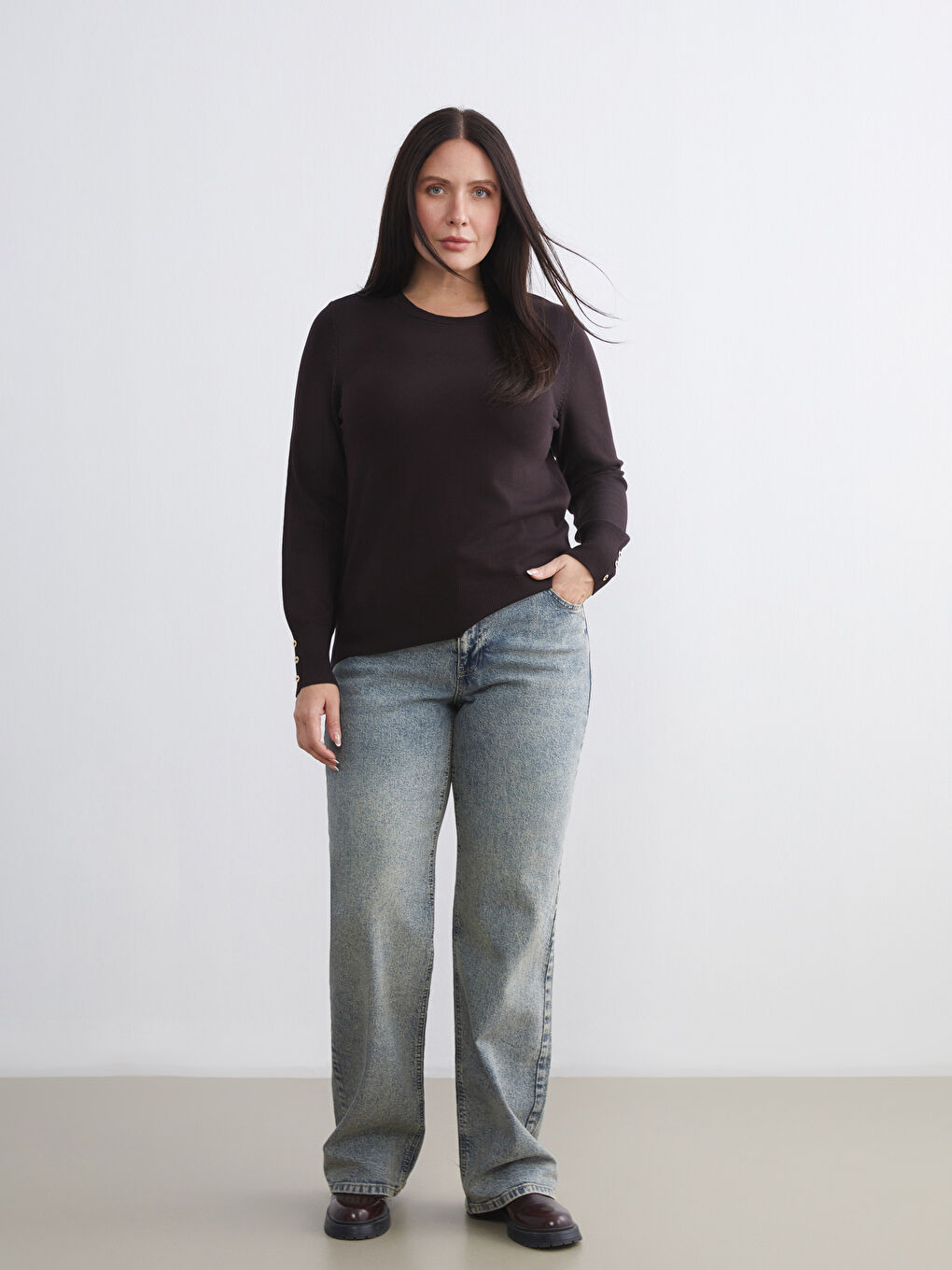 İndigo Büyük Beden Straight Fit Kadın Jean Pantolon