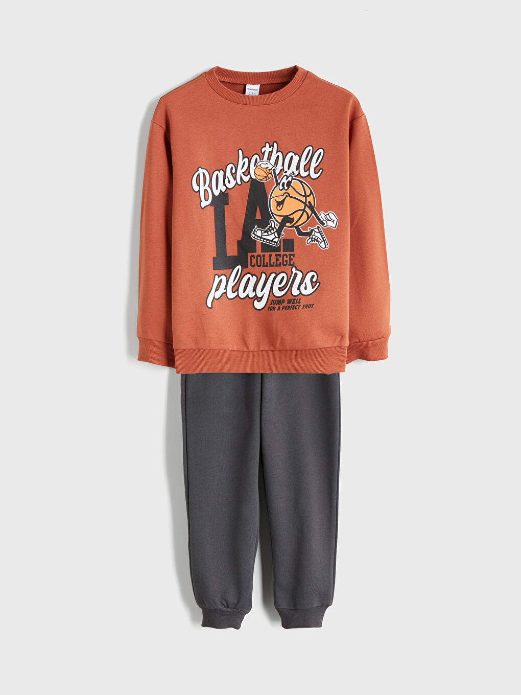 Kahverengi Bisiklet Yaka Erkek Çocuk Sweatshirt ve Eşofman Altı 2'li