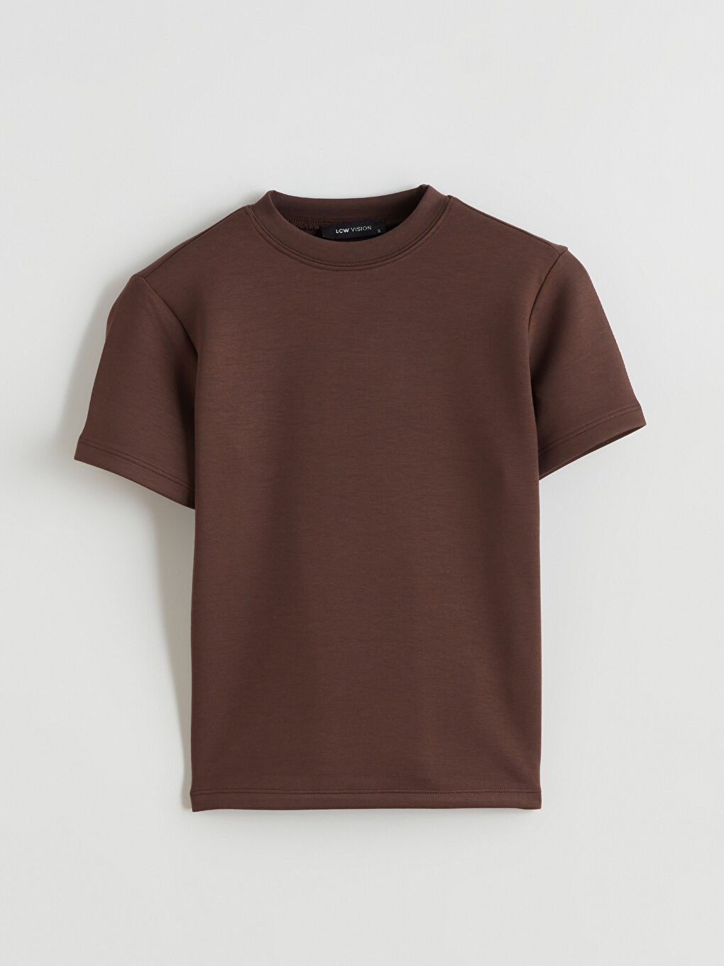 Kahverengi Dik Yaka Kadın Tişört-4