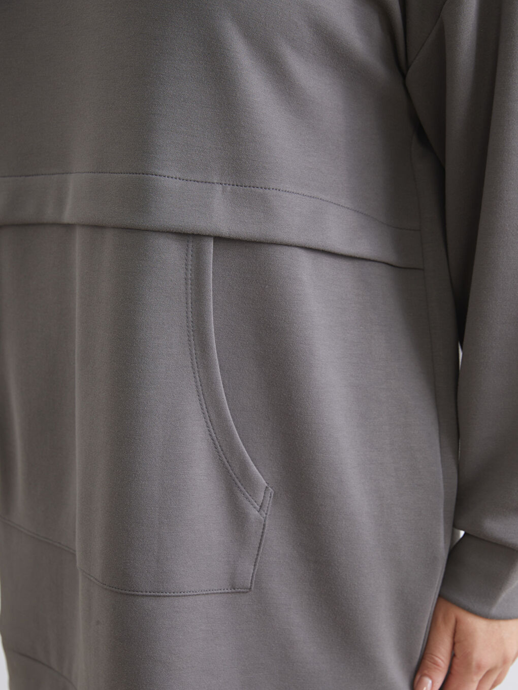 Gri Büyük Beden Bisiklet Yaka Kadın Sweatshirt Tunik-6