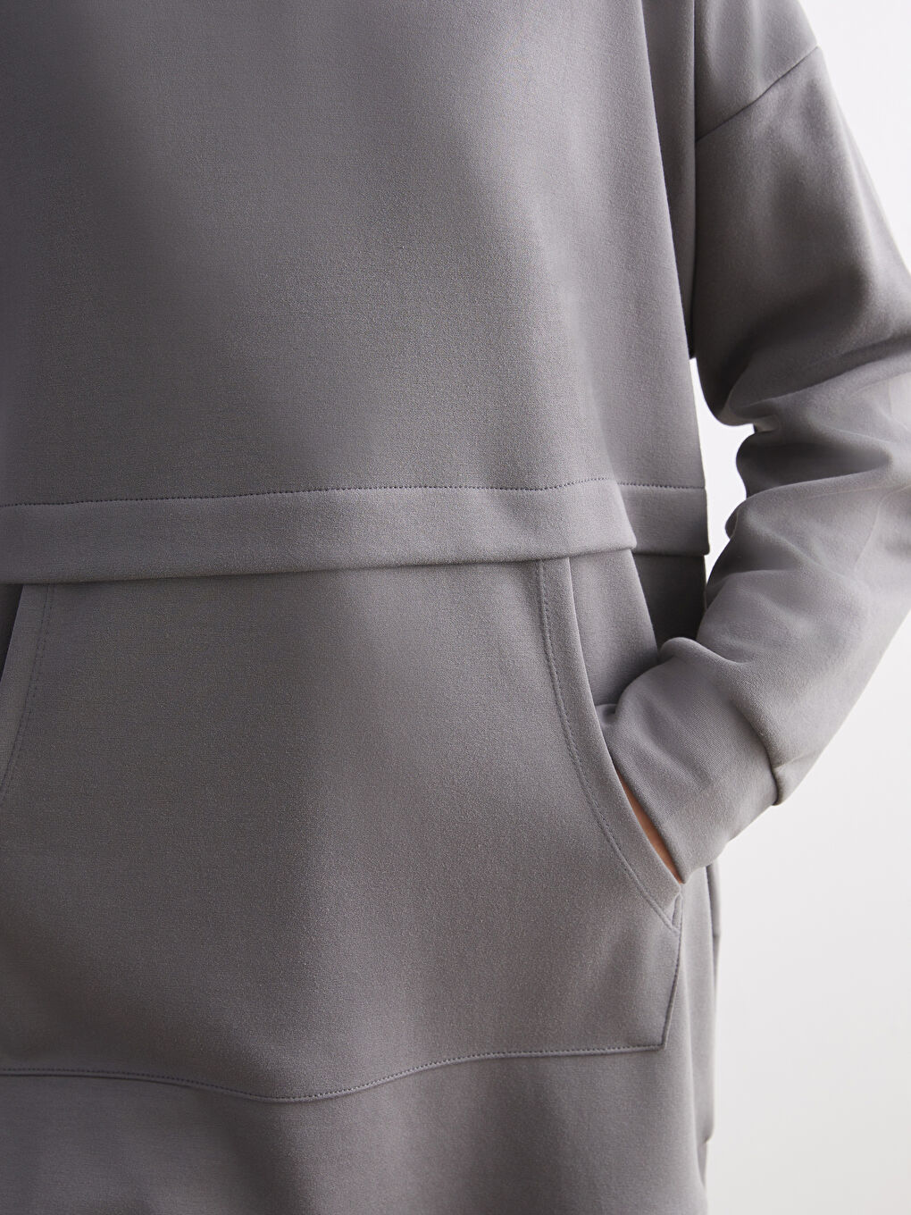 Gri Büyük Beden Bisiklet Yaka Kadın Sweatshirt Tunik-3