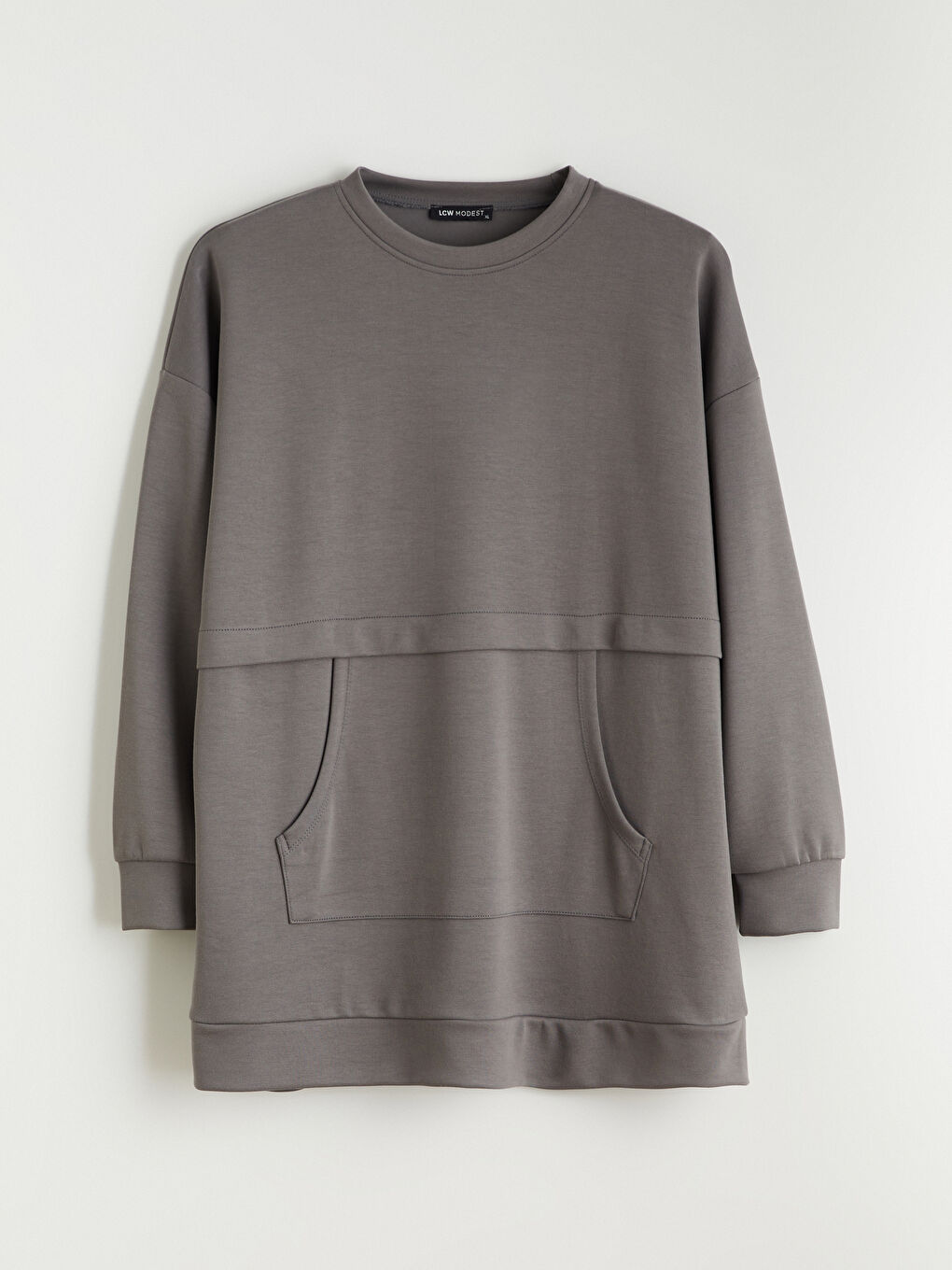 Gri Büyük Beden Bisiklet Yaka Kadın Sweatshirt Tunik-8