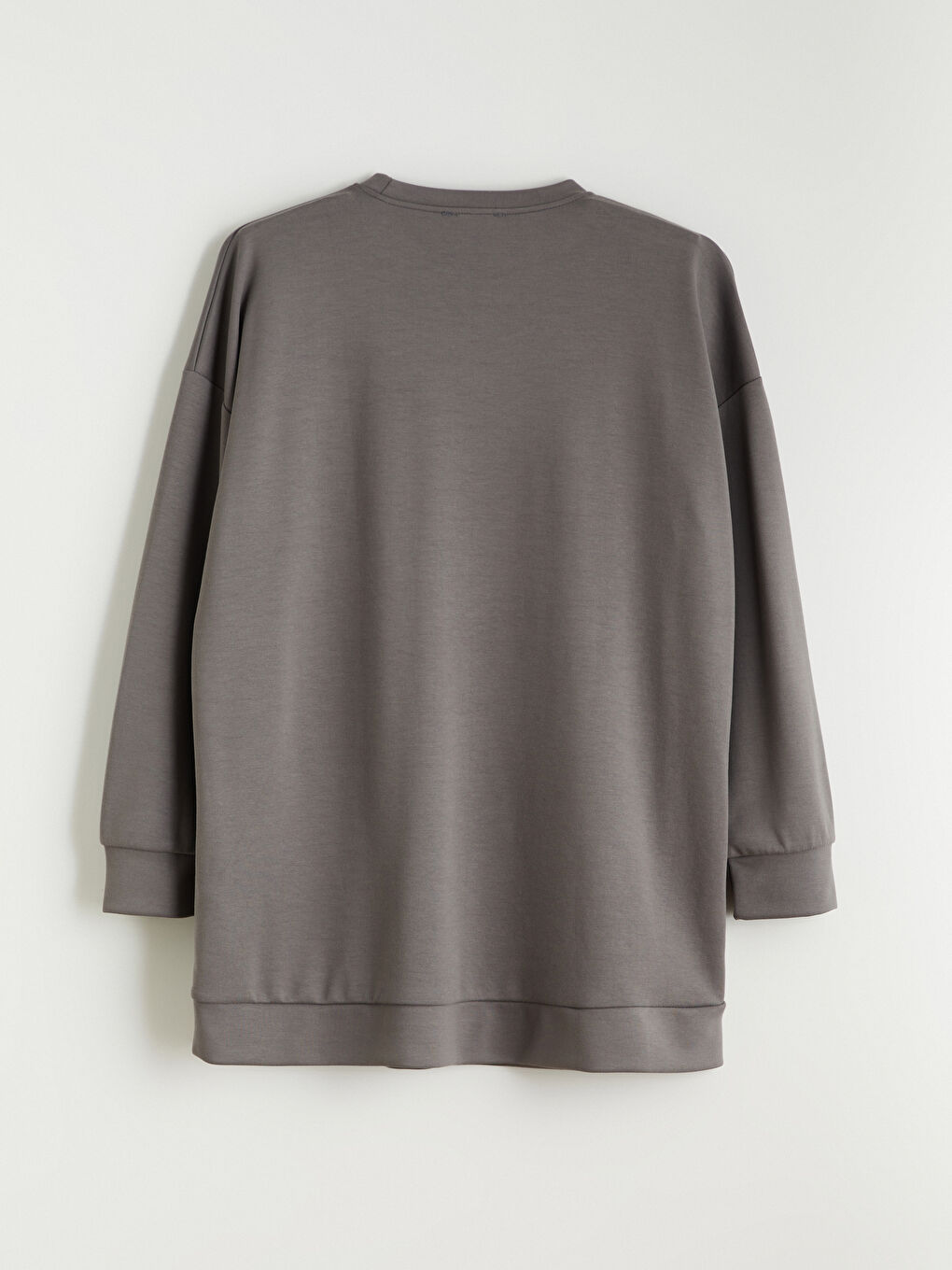 Gri Büyük Beden Bisiklet Yaka Kadın Sweatshirt Tunik-9