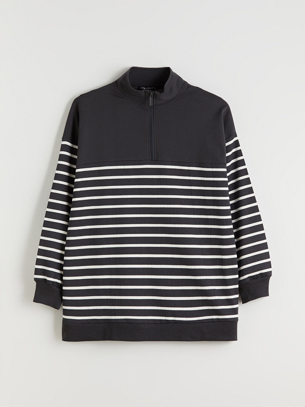 Gri Büyük Beden Çizgili Kadın Sweatshirt Tunik-9