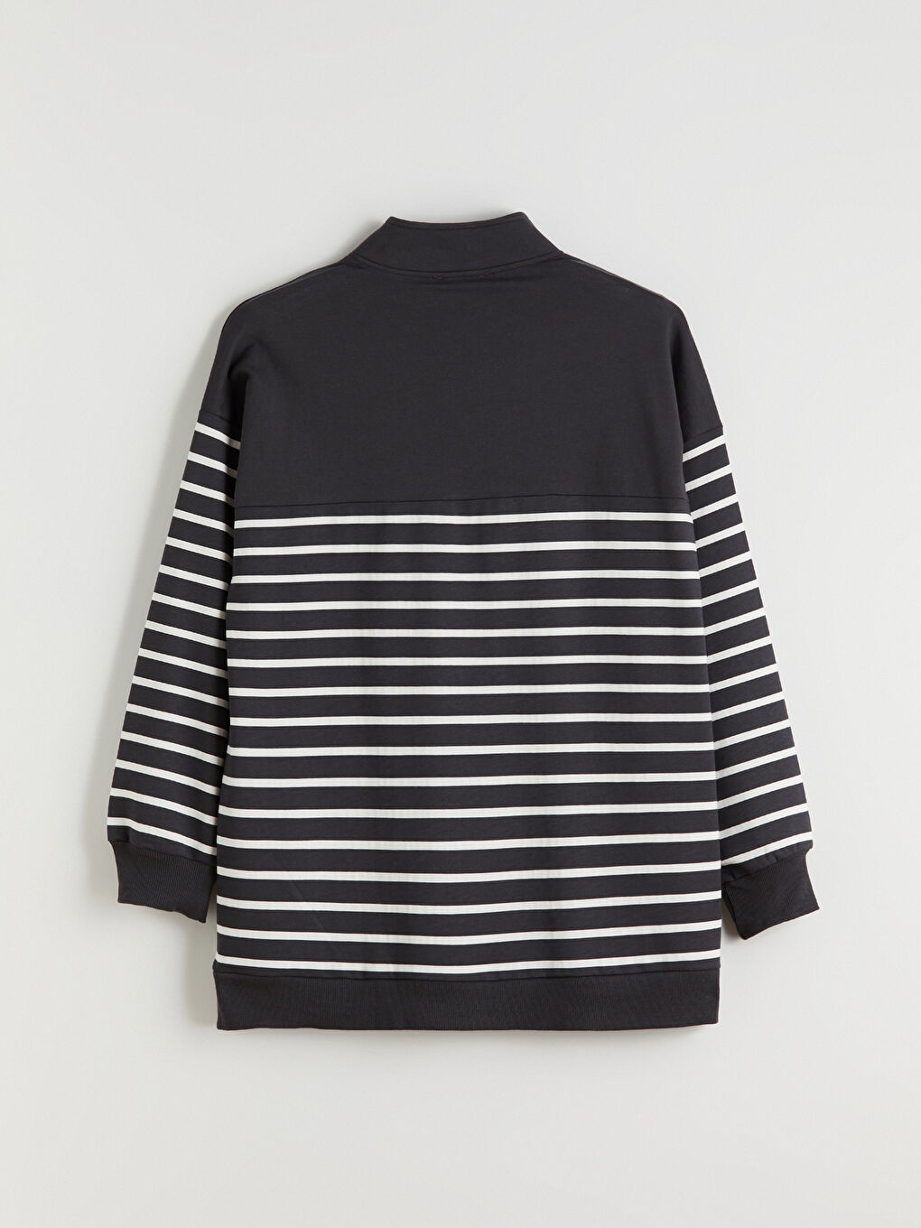 Gri Büyük Beden Çizgili Kadın Sweatshirt Tunik-10