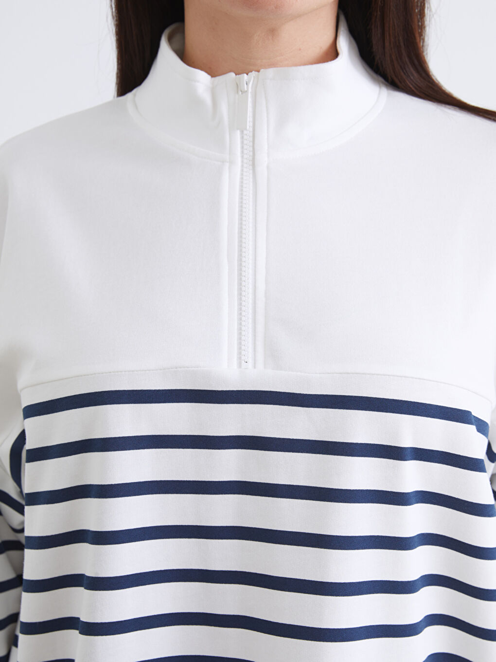 Lacivert Büyük Beden Çizgili Kadın Sweatshirt Tunik-6