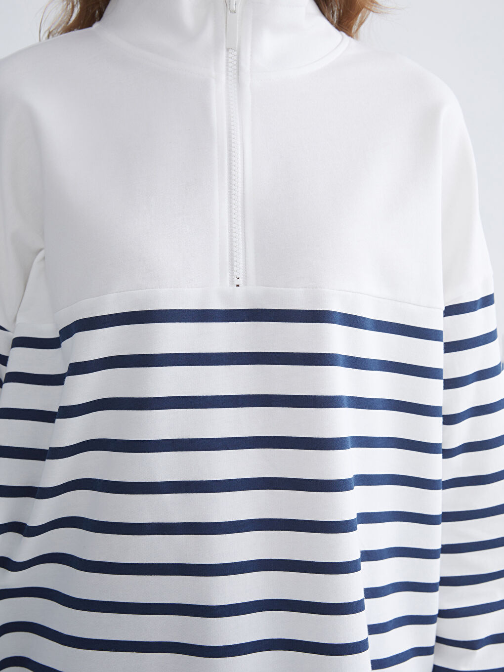 Lacivert Büyük Beden Çizgili Kadın Sweatshirt Tunik-3