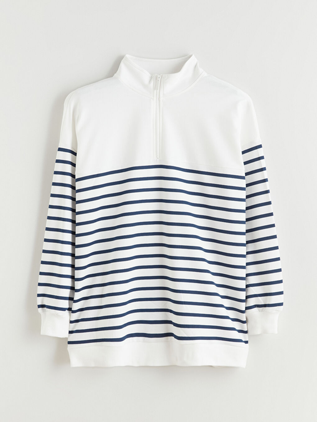 Lacivert Büyük Beden Çizgili Kadın Sweatshirt Tunik-8