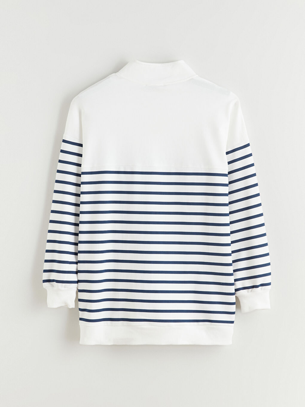 Lacivert Büyük Beden Çizgili Kadın Sweatshirt Tunik-9