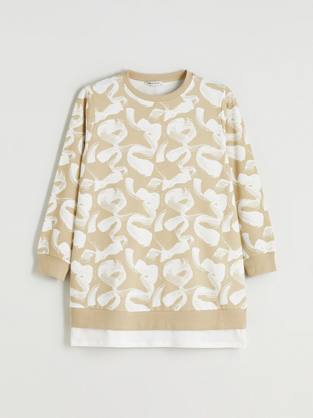 Yeşil Bisiklet Yaka Desenli Kadın Sweatshirt Tunik-8