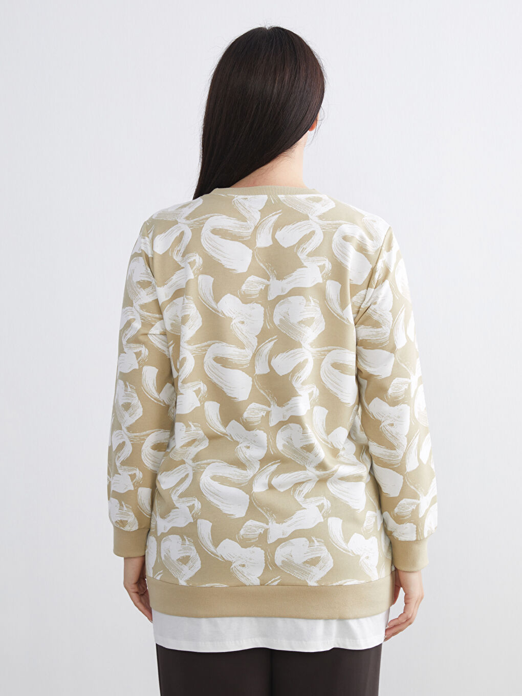 Yeşil Bisiklet Yaka Desenli Kadın Sweatshirt Tunik-6