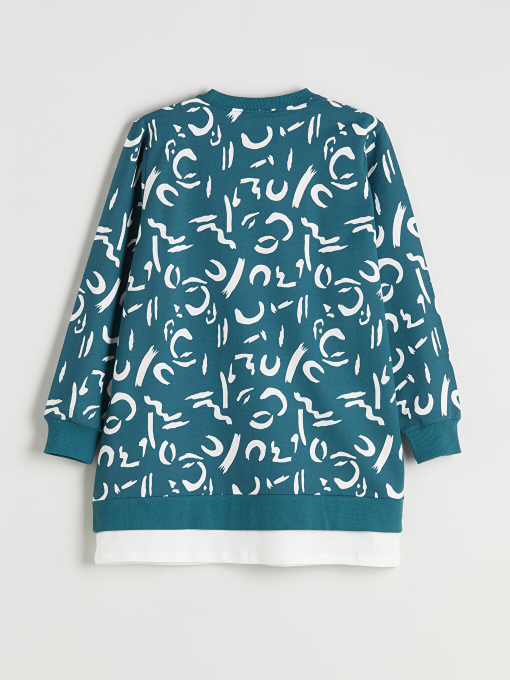 Petrol Bisiklet Yaka Desenli Kadın Sweatshirt Tunik-9