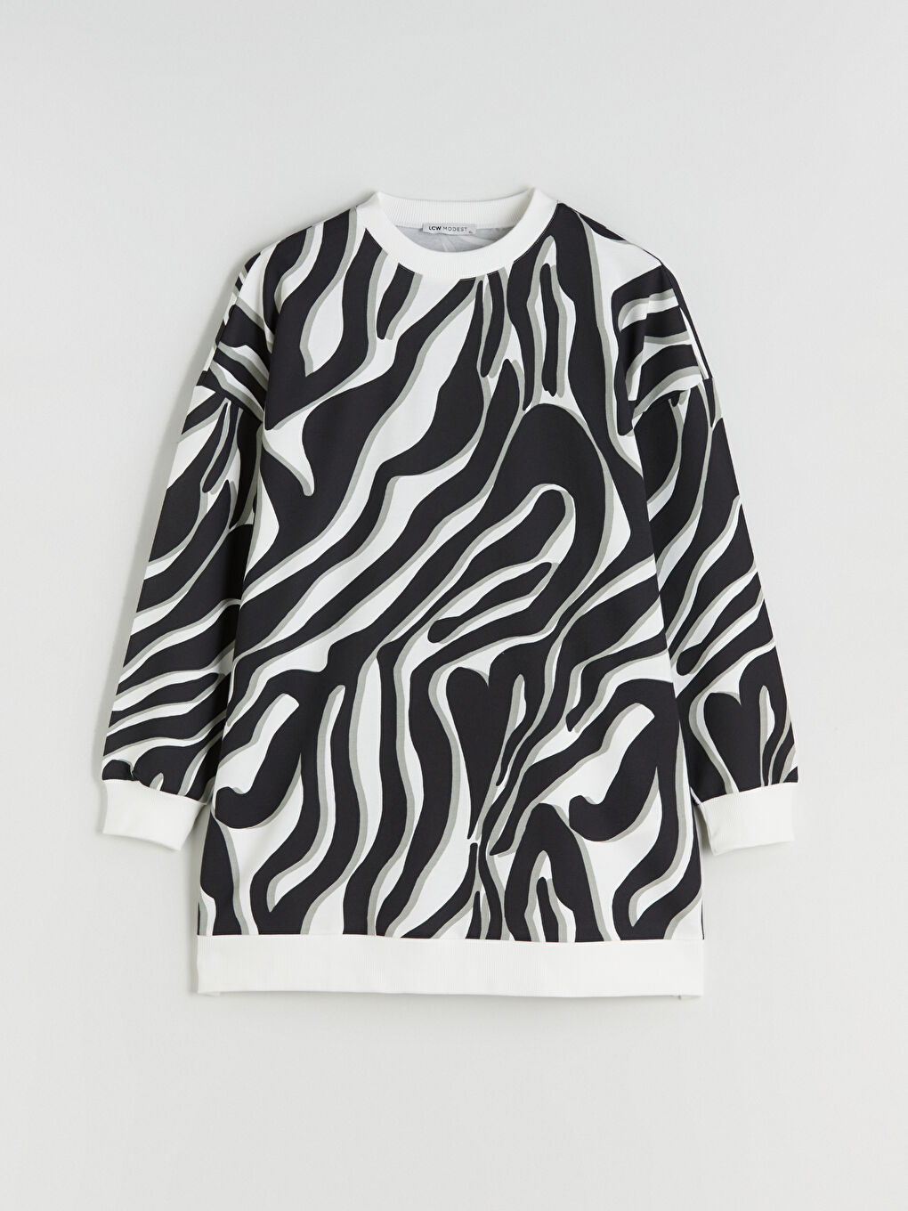 Siyah Büyük Beden Desenli Kadın Sweatshirt Tunik-8