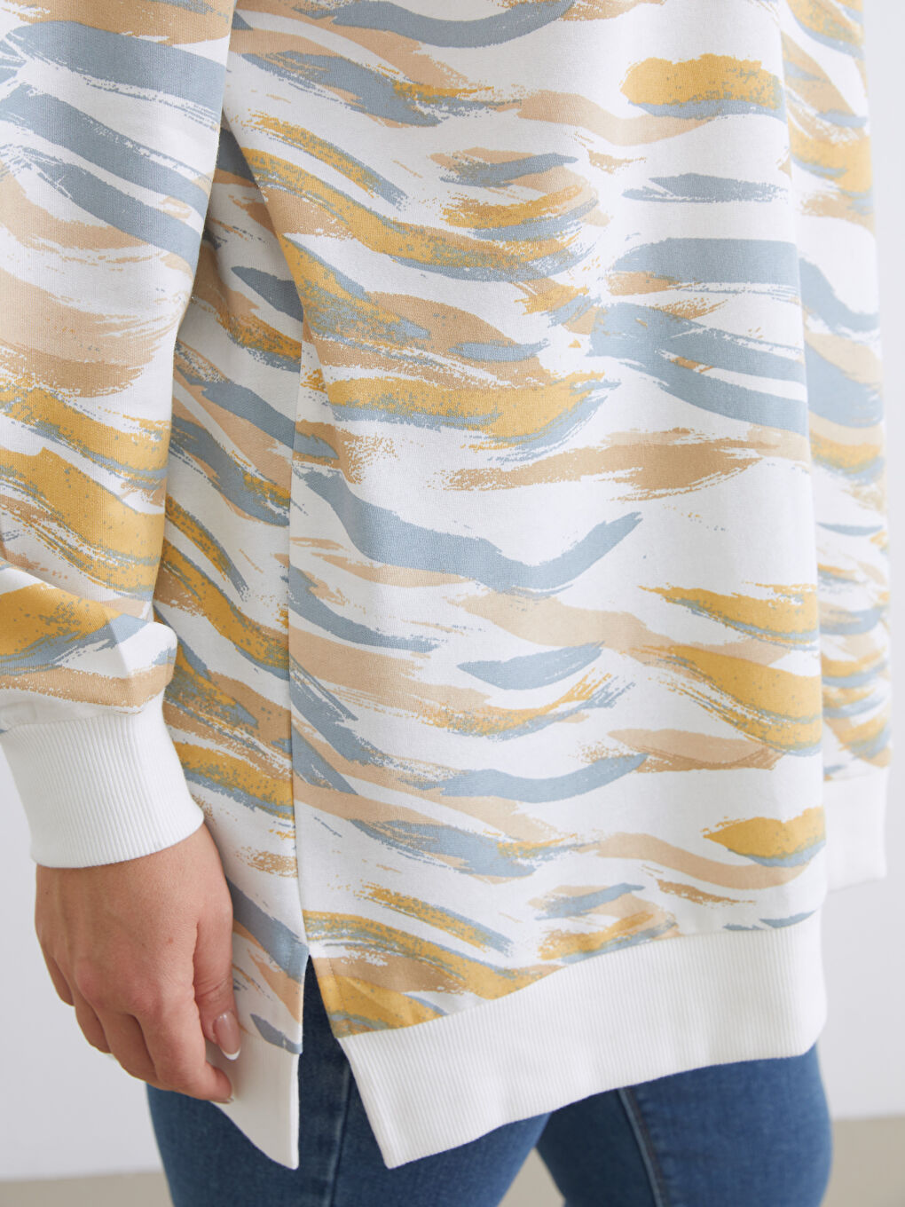 Mavi Büyük Beden Desenli Kadın Sweatshirt Tunik-6