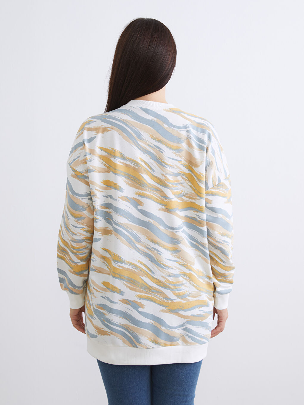 Mavi Büyük Beden Desenli Kadın Sweatshirt Tunik-7