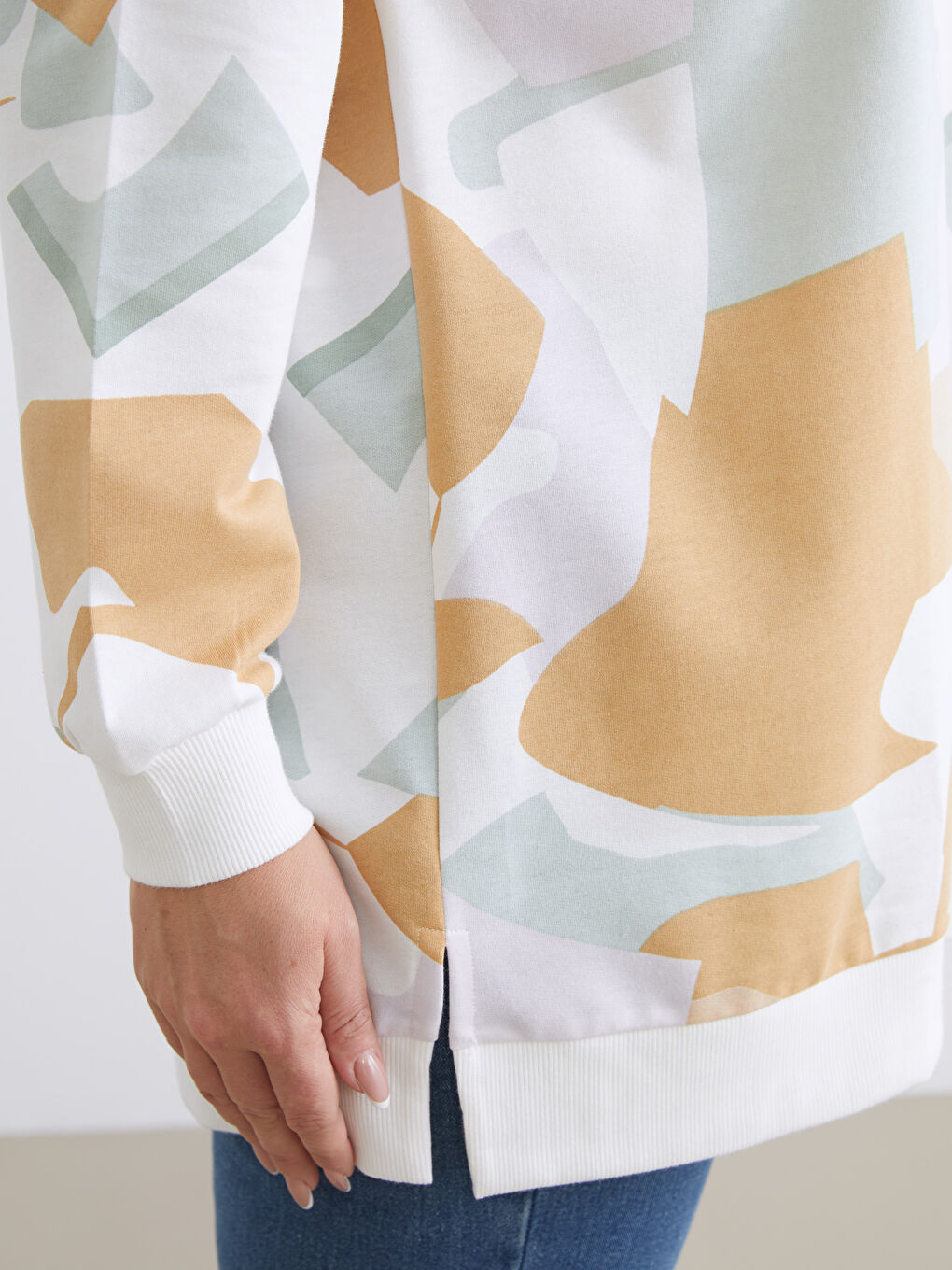 Karışık Bisiklet Yaka Desenli Kadın Sweatshirt Tunik-7