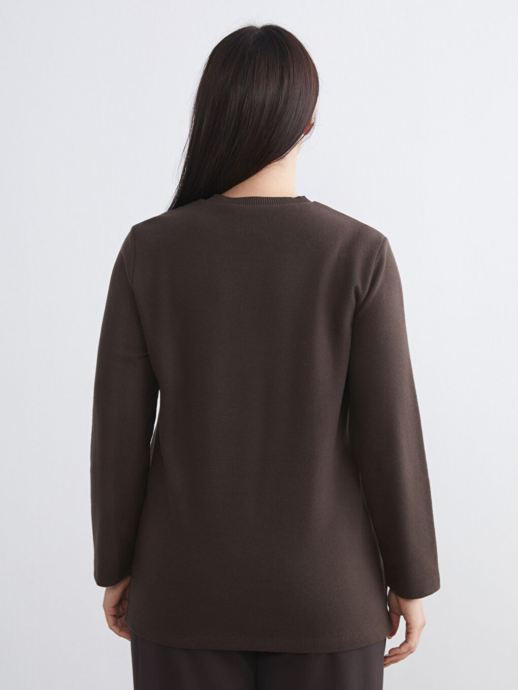 Kahverengi Bisiklet Yaka Kadın Sweatshirt Tunik-4