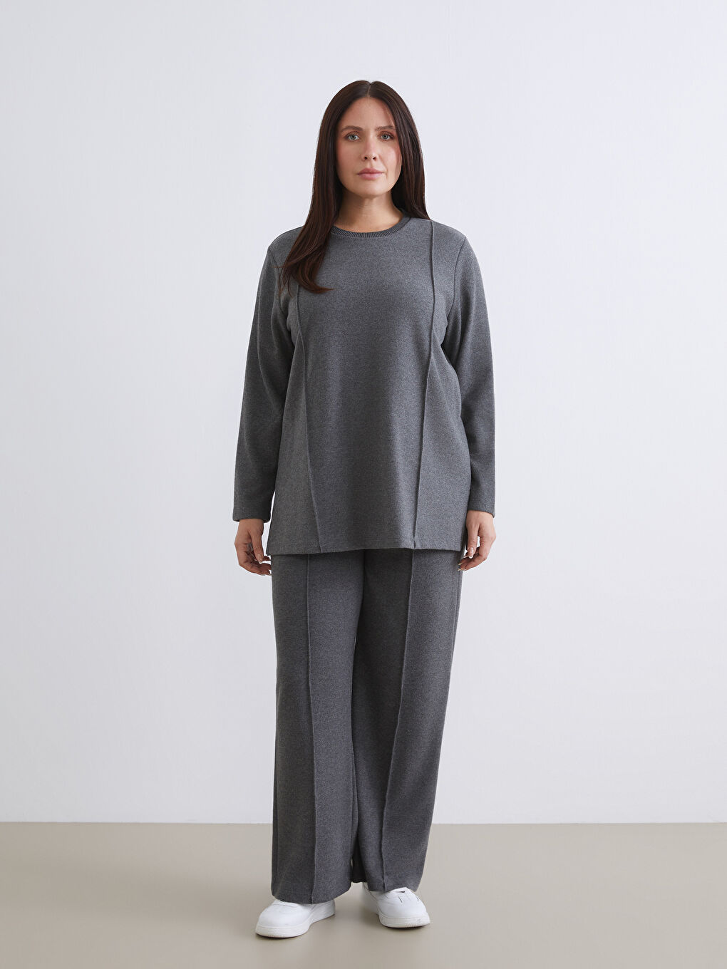 Antrasit Bisiklet Yaka Kadın Sweatshirt Tunik-1