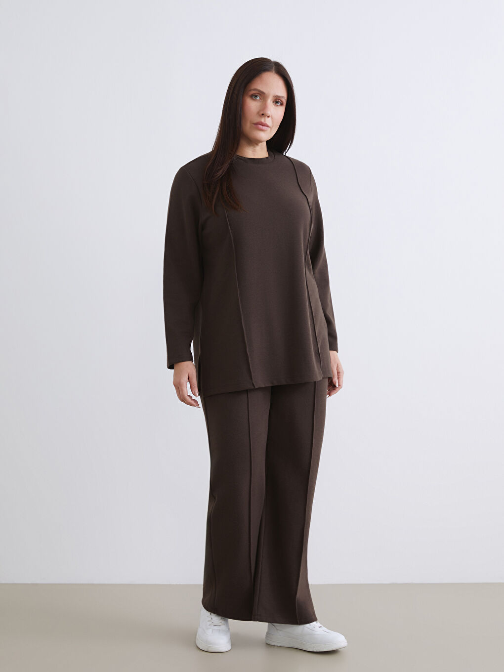 Kahverengi Bisiklet Yaka Kadın Sweatshirt Tunik-2