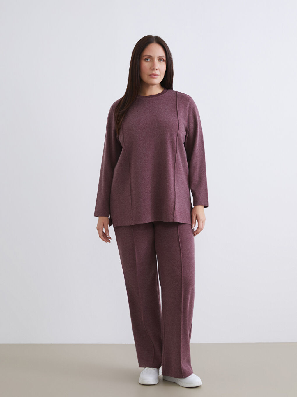 Bordo Bisiklet Yaka Kadın Sweatshirt Tunik-1