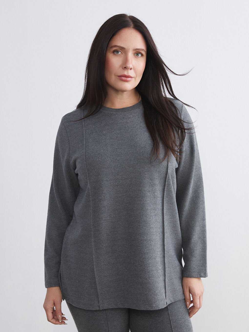 Antrasit Bisiklet Yaka Kadın Sweatshirt Tunik