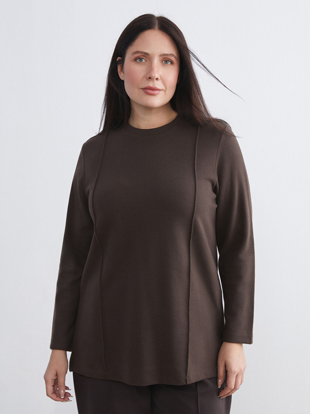 Kahverengi Bisiklet Yaka Kadın Sweatshirt Tunik