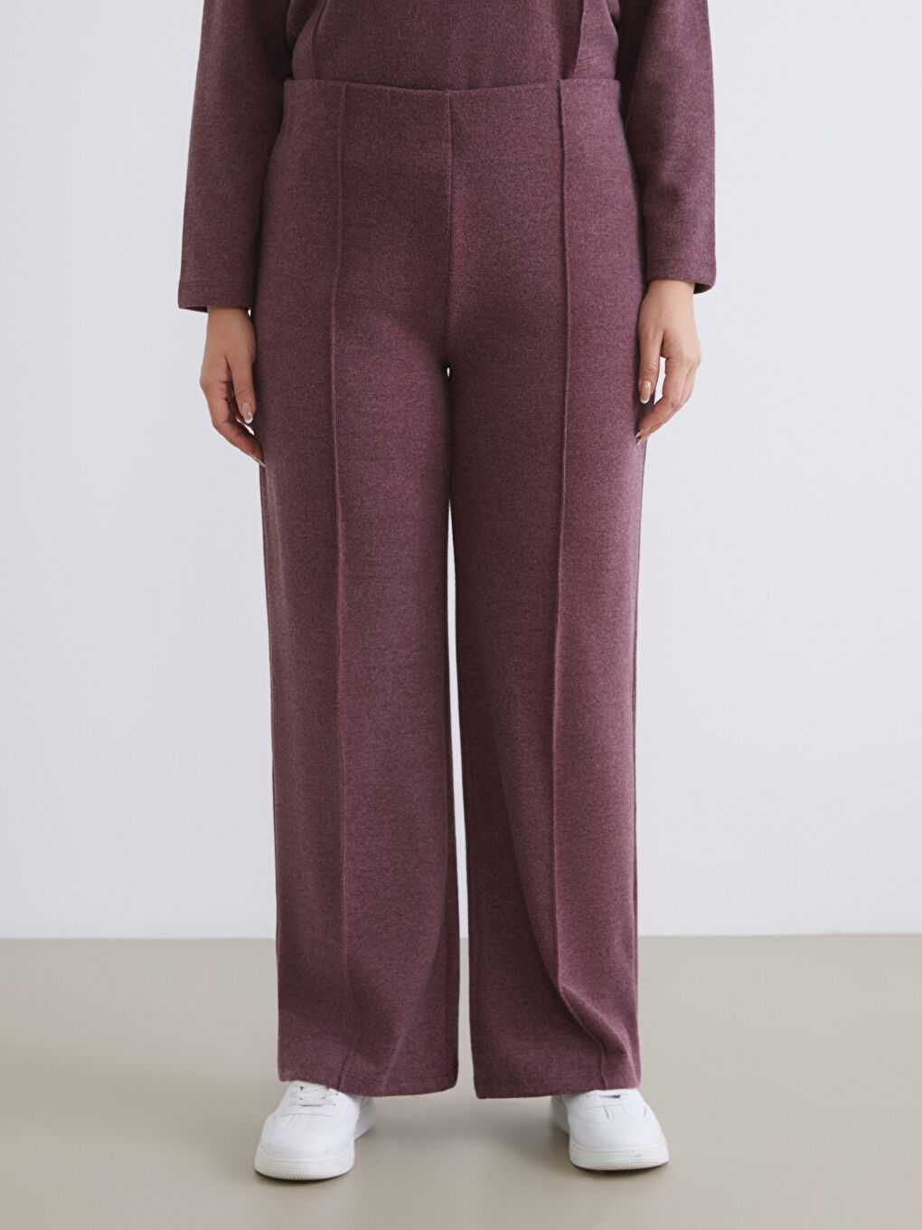 Bordo Büyük Beden Beli Lastikli Kadın Eşofman Altı-1